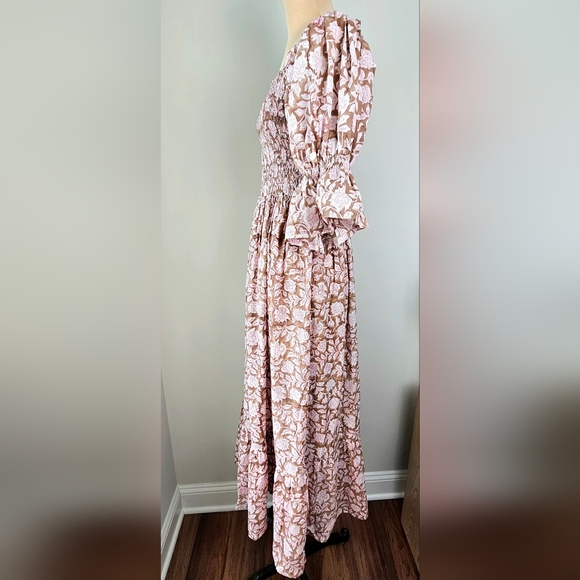 Beachwood Baby | Floral Block Print Smocked Midi Dress | Size M/L - Picture 6 of 10